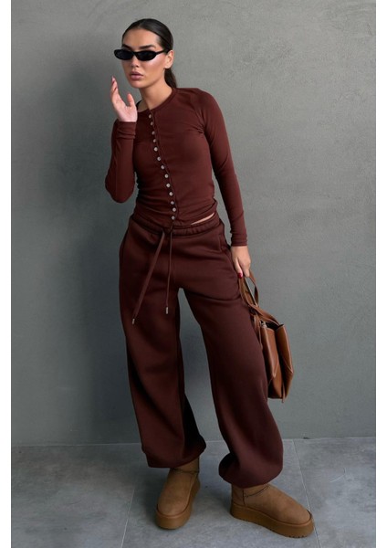 Acı Kahve Geniş Paça Rahat Kalıp Lastikli Eşofman Altı MG2581 indirimleri