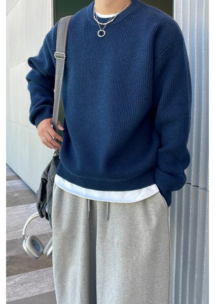 Erkek Mat Lacivert Regular Fit Bisiklet Yaka Örgülü Triko fiyatları