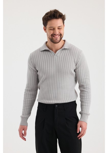 Erkek Polo Yaka Fitilli Triko Kazak modelleri