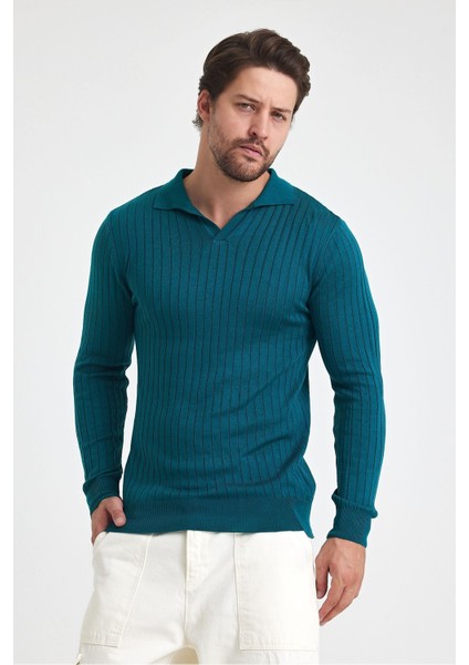 Erkek Polo Yaka Fitilli Triko Kazak modelleri