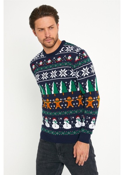 Lacivert Beyaz Erkek Christmas Yılbaşı Kazağı