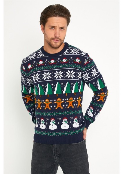 Lacivert Beyaz Erkek Christmas Yılbaşı Kazağı fiyatları