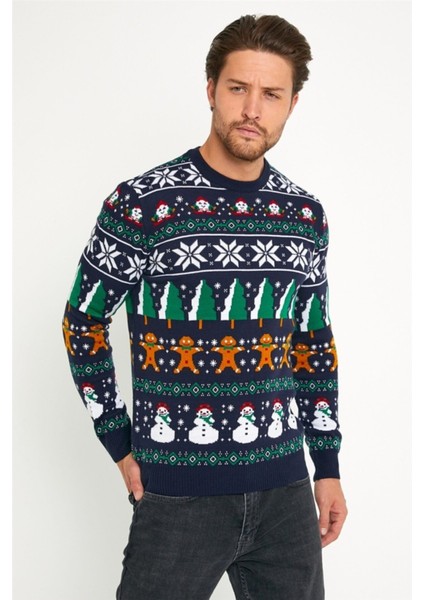 Lacivert Beyaz Erkek Christmas Yılbaşı Kazağı modelleri