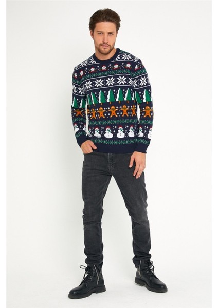 Lacivert Beyaz Erkek Christmas Yılbaşı Kazağı indirimleri