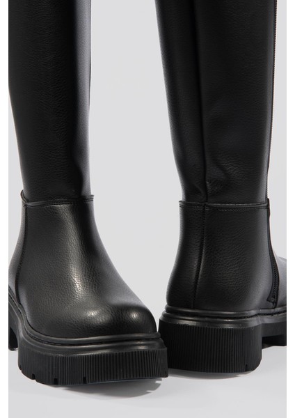 Kadın Deri Çizme Kalın Tabanlı Fermuarlı Siyah Morre fiyatları