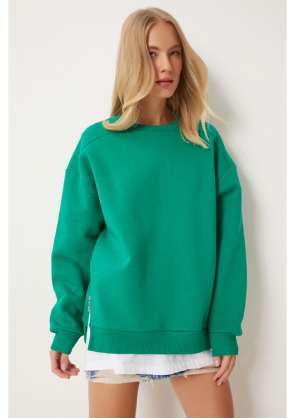 Fermuar Detaylı Şardonlu Sweatshirt LUB0003 Koyu Yeşil fiyatları