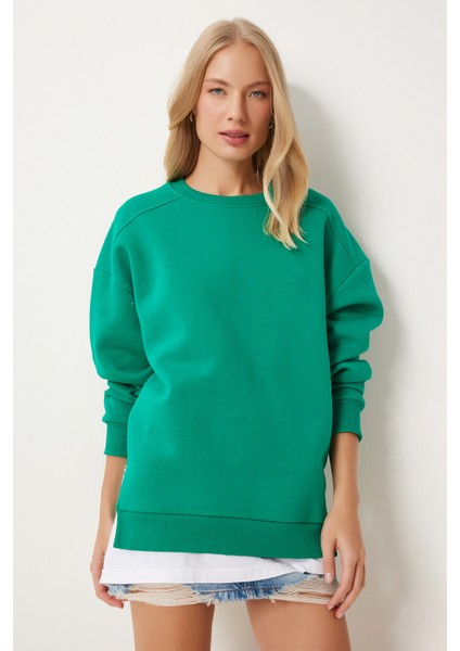 Fermuar Detaylı Şardonlu Sweatshirt LUB0003 Koyu Yeşil modelleri
