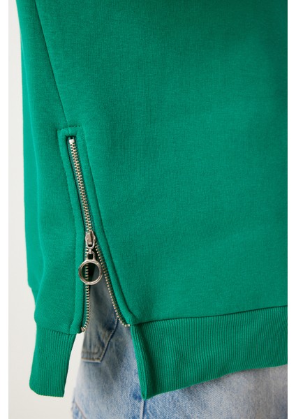 Fermuar Detaylı Şardonlu Sweatshirt LUB0003 Koyu Yeşil fırsatları