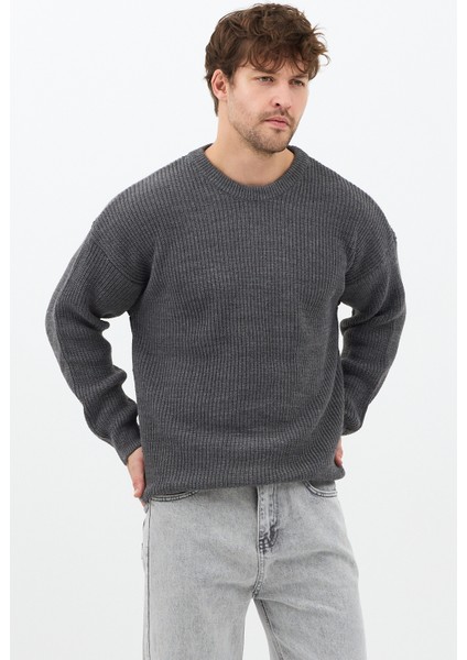 Erkek Koyu Füme Regular Fit Bisiklet Yaka Örgülü Triko fiyatları