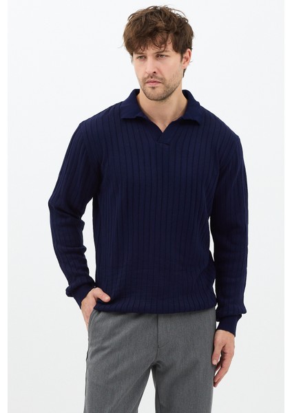 Lacivert Erkek Polo Yaka Fitilli Triko Kazak fiyatları