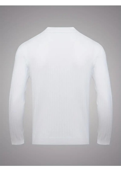 Beyaz Erkek Polo Yaka Fitilli Triko Kazak indirimleri