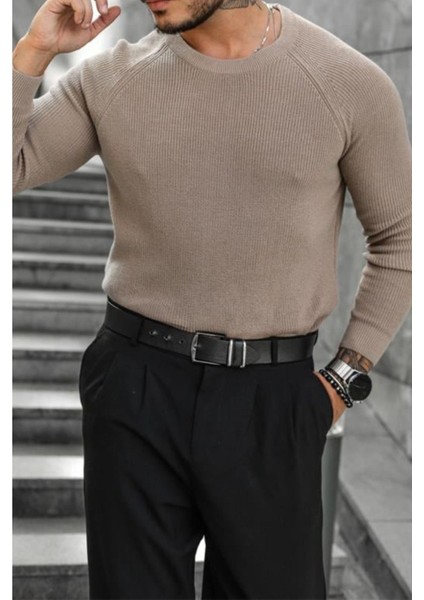 Erkek Camel Selanik Örgü Italyan Reklan Bisiklet Yaka Triko Kazak