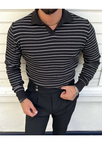 Siyah Erkek Slim Fit Polo Yaka Patlı Triko KAZAK-TRZ19132R04S modelleri