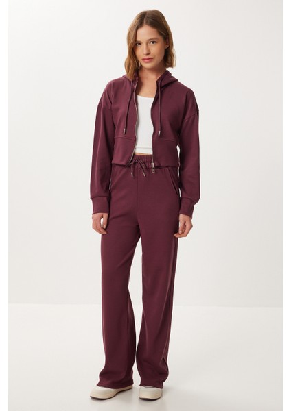 Kapüşonlu Fermuarlı Örme Alt-Üst Takım LCI0049 Mürdüm