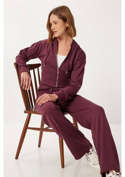 Kapüşonlu Fermuarlı Örme Alt-Üst Takım LCI0049 Mürdüm modelleri