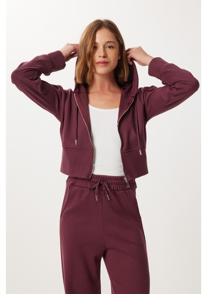 Kapüşonlu Fermuarlı Örme Alt-Üst Takım LCI0049 Mürdüm fırsatları