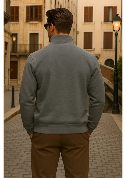 Erkek Kışlık Polo Yaka Antrasit Fermuarlı Sweatshirt indirimleri