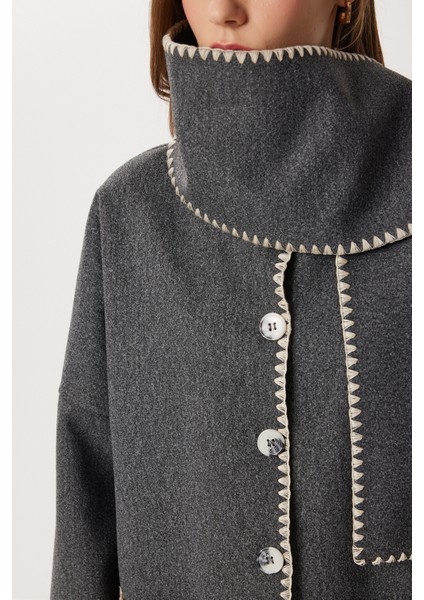 Atkı Detaylı Nakış Işlemeli Kaşe Ceket LNT0015 Antrasit modelleri