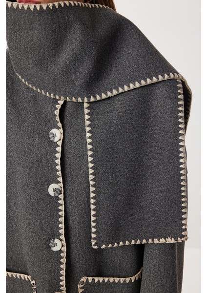 Atkı Detaylı Nakış Işlemeli Kaşe Ceket LNT0015 Antrasit fırsatları