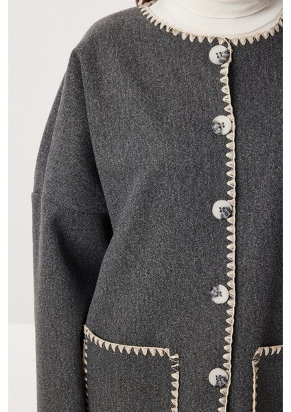 Atkı Detaylı Nakış Işlemeli Kaşe Ceket LNT0015 Antrasit indirimleri