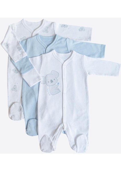 Organik Cute Koala 3'lü Patikli Tulum Mavi