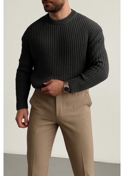 Erkek Füme Fitilli Örme Regular Triko Kazak