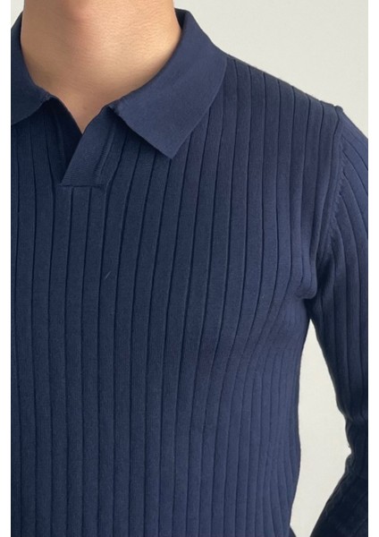 Erkek Lacivert Slim Fit Uzun Kollu Polo Yaka Triko Kazak fırsatları
