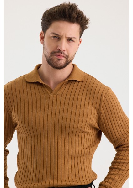 Erkek Polo Yaka Fitilli Triko Kazak modelleri
