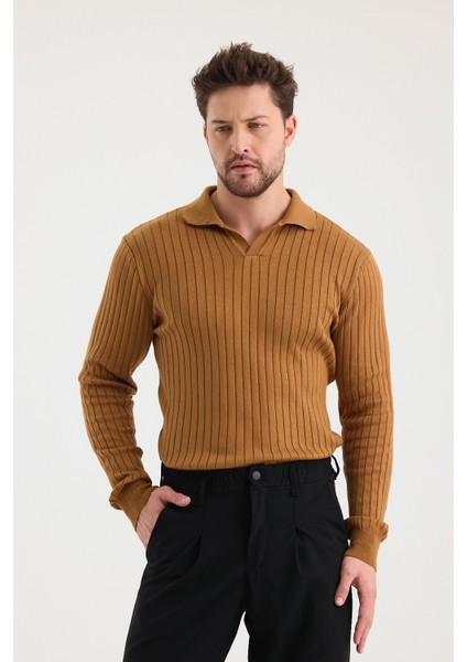 Erkek Polo Yaka Fitilli Triko Kazak indirimleri