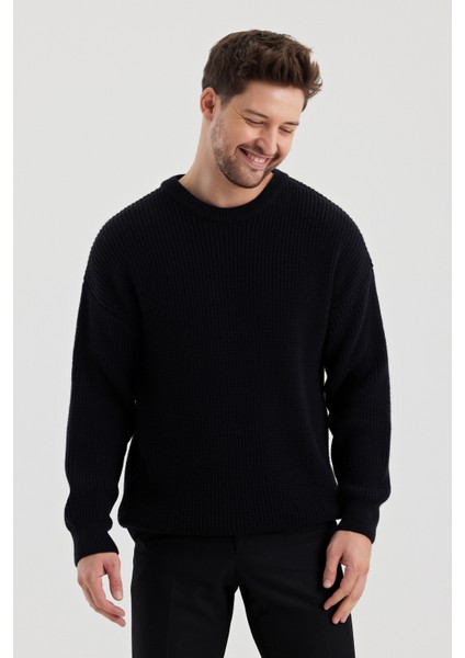 Erkek Lacivert Regular Fit Bisiklet Yaka Örgülü Triko modelleri