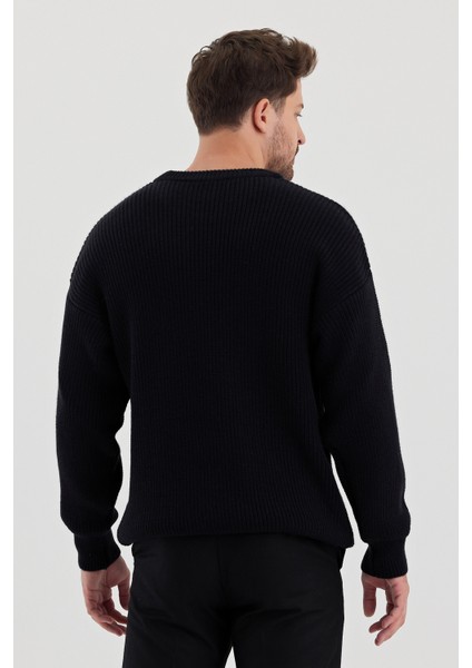 Erkek Lacivert Regular Fit Bisiklet Yaka Örgülü Triko indirimleri