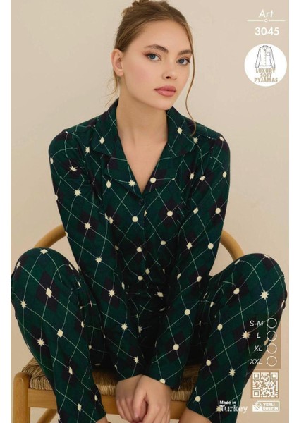 Çağrı Kadın Kışlık Süet Uzun Kollu Önü Düğmeli Yumuşak Dokulu Pijama Takımı