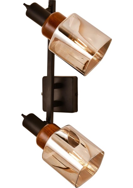 Avonnı AR-60415-2Y-BSY Siyah Boya Modern Avize E27 Metal Ahşap Cam 50X35CM