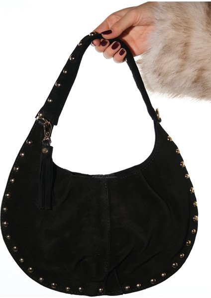 Antıno Siyah Süet Hakiki Deri Troklu Kadın Kol Çantası fiyatları