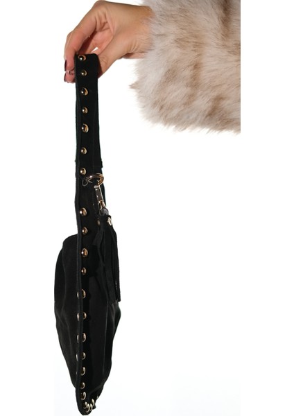 Antıno Siyah Süet Hakiki Deri Troklu Kadın Kol Çantası modelleri