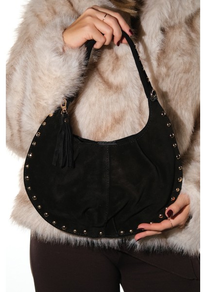 Antıno Siyah Süet Hakiki Deri Troklu Kadın Kol Çantası indirimleri