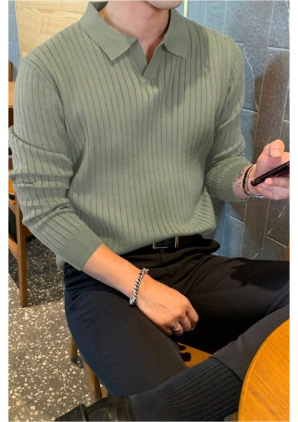 Erkek Polo Yaka Fitilli Triko Kazak fiyatları