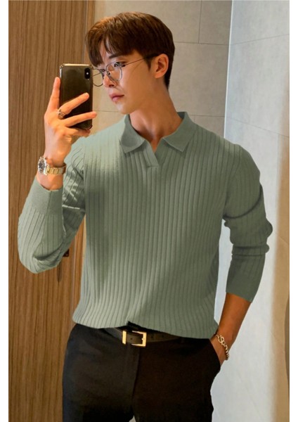 Erkek Polo Yaka Fitilli Triko Kazak modelleri