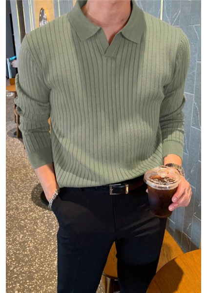 Erkek Polo Yaka Fitilli Triko Kazak fırsatları