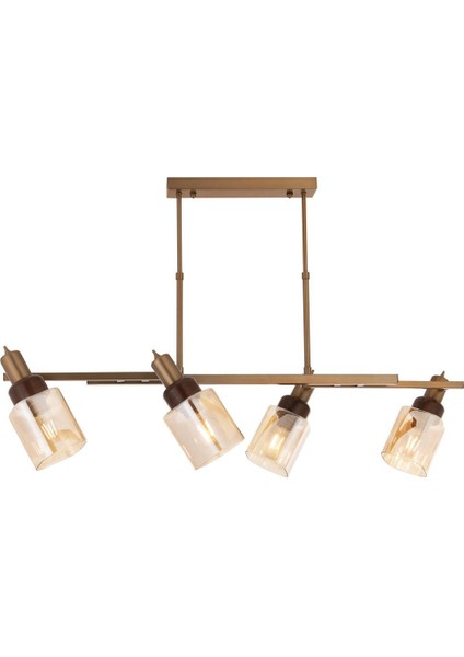 Avonnı AV-60415-4Y-EX Eskitme Boyalı Modern Avize E27 Metal Ahşap Cam 100X35CM