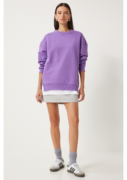 Fermuar Detaylı Şardonlu Sweatshirt LUB0003 Mor