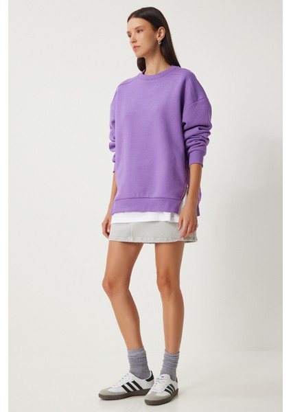 Fermuar Detaylı Şardonlu Sweatshirt LUB0003 Mor fiyatları