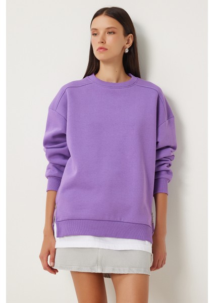 Fermuar Detaylı Şardonlu Sweatshirt LUB0003 Mor modelleri