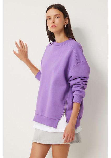 Fermuar Detaylı Şardonlu Sweatshirt LUB0003 Mor fırsatları