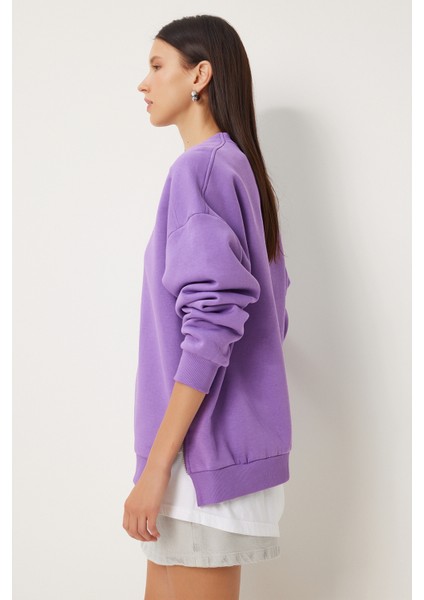 Fermuar Detaylı Şardonlu Sweatshirt LUB0003 Mor indirimleri