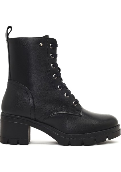 Kadın Siyah Fermuarlı Kalın Topuklu Deri Bot 25WFD413418