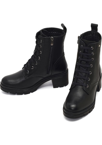 Kadın Siyah Fermuarlı Kalın Topuklu Deri Bot 25WFD413418 modelleri