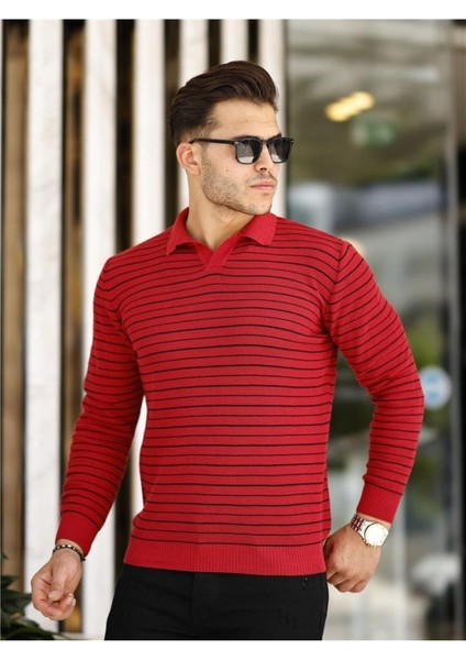 Bordo Erkek Slim Fit Polo Yaka Patlı Triko KAZAK-TRZ19132R01S