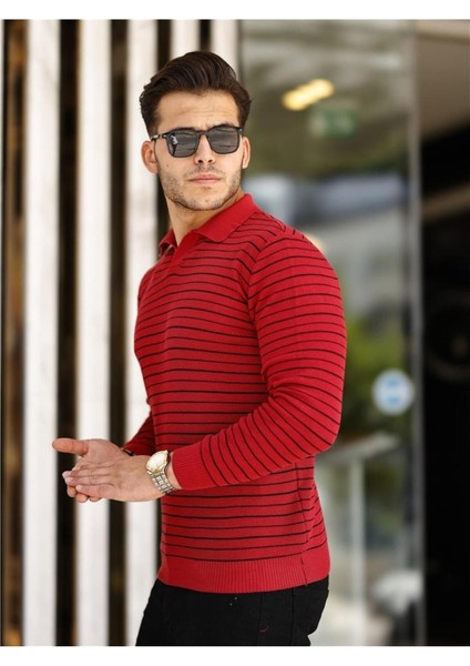 Bordo Erkek Slim Fit Polo Yaka Patlı Triko KAZAK-TRZ19132R01S fiyatları