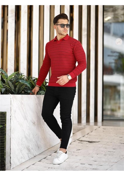 Bordo Erkek Slim Fit Polo Yaka Patlı Triko KAZAK-TRZ19132R01S modelleri